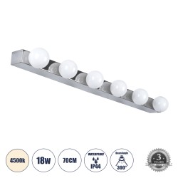 BELLA 60453 Μοντέρνο Φωτιστικό Τοίχου - Απλίκα Καθρέπτη Μπάνιου LED 18W 2052lm 300° AC 220-240V IP44 Φυσικό Λευκό 4500K - Bridgelux COB Chip & TÜV SÜD Driver - Ασημί & Λευκό - Μ70 x Π11 x Υ6cm - 3 Χρόνια Εγγύηση