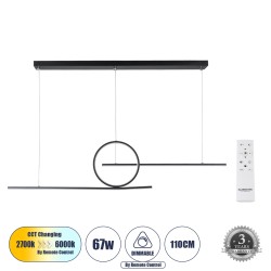 TEREZA 61288 Μοντέρνο Κρεμαστό Φωτιστικό Οροφής LED 67W 7504lm 300° AC 220-240V IP20 Ρυθμιζόμενο Λευκό CCT με Χειριστήριο από 2700K έως 6000K Dimmable - Lumileds SMD Chip - Μαύρο Ματ - Μ110 x Π4.5 x Υ34cm - 3 Χρόνια Εγγύηση