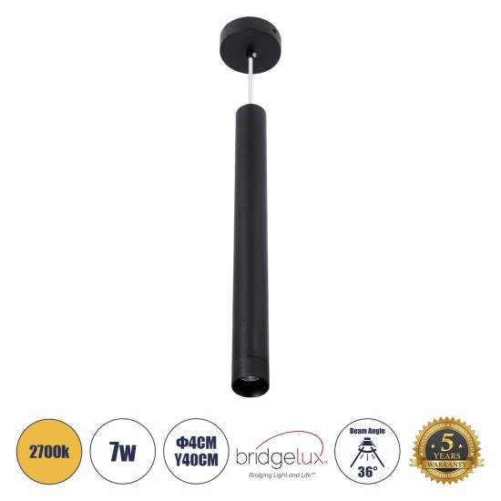 CANAL 60375 Κρεμαστό Φωτιστικό Σποτ Οροφής LED Downlight 7W 700lm 36° AC 220-240V IP20 Φ4 x Υ40cm Θερμό Λευκό 2700K - Μαύρο - Bridgelux COB - 5 Years Warranty CANAL 60375 Κρεμαστό Φωτιστικό Σποτ Οροφής LED Downlight 7W 700lm 36° AC 220-240V IP20 Φ4 x Υ40cm Θερμό Λευκό 2700K - Μαύρο - Bridgelux COB - 5 Years Warranty