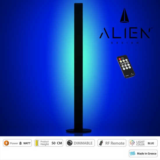 ALIEN-DIVA-BLACK-50-6 ALIEN Design DIVA Μοντέρνο Minimal Nordic Μεταλλικό Φωτιστικό Επιτραπέζιο - Πορτατίφ - Λαμπατέρ Μαύρο LED 8W 800lm με Ασύρματο Χειριστήριο RF & Dimmer IP20 Μπλε Μ3 x Π1.6 x Υ50cm