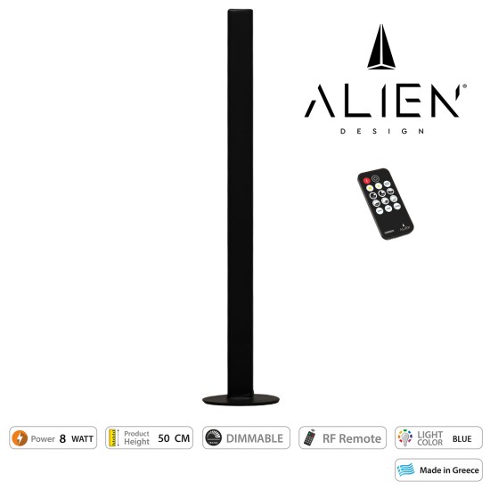 ALIEN-DIVA-BLACK-50-6 ALIEN Design DIVA Μοντέρνο Minimal Nordic Μεταλλικό Φωτιστικό Επιτραπέζιο - Πορτατίφ - Λαμπατέρ Μαύρο LED 8W 800lm με Ασύρματο Χειριστήριο RF & Dimmer IP20 Μπλε Μ3 x Π1.6 x Υ50cm