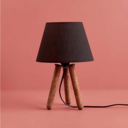 CAP 204-0068 Μοντέρνο Eπιτραπέζιο Φωτιστικό Πορτατίφ Μονόφωτο 1 x E27 IP20 Καφέ Ξύλο με Μαύρο Ύφασμα - Μ22 x Π22 x Υ33cm