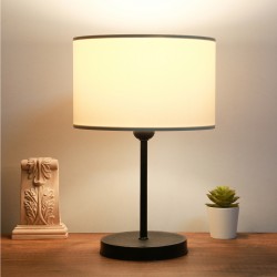 LARA 204-0075 Μοντέρνο Eπιτραπέζιο Φωτιστικό Πορτατίφ Μονόφωτο 1 x E27 IP20 Μαύρο Μέταλλο με Μπεζ Ύφασμα - Μ24 x Π24 x Υ35cm