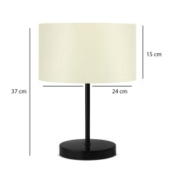 LARA 204-0075 Μοντέρνο Eπιτραπέζιο Φωτιστικό Πορτατίφ Μονόφωτο 1 x E27 IP20 Μαύρο Μέταλλο με Μπεζ Ύφασμα - Μ24 x Π24 x Υ35cm