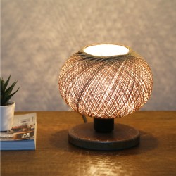 BOWL 204-0087 Μοντέρνο Eπιτραπέζιο Φωτιστικό Πορτατίφ Μονόφωτο 1 x E27 IP20 Καφέ Ξύλο με Μπεζ Σνοινί - Μ19 x Π19 x Υ22cm