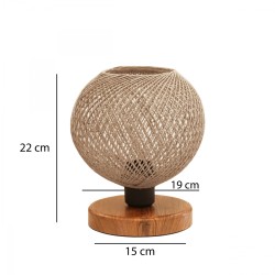 BOWL 204-0087 Μοντέρνο Eπιτραπέζιο Φωτιστικό Πορτατίφ Μονόφωτο 1 x E27 IP20 Καφέ Ξύλο με Μπεζ Σνοινί - Μ19 x Π19 x Υ22cm