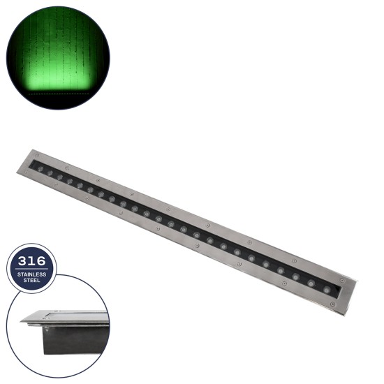 UNDERGROUND-REMVI 90194-G Χωνευτό Φωτιστικό Wall Washer Δαπέδου LED 18W 1440lm 10° DC 24V Αδιάβροχο IP68 L100 x W9 x H7.2cm Πράσινο - Ανοξείδωτο Ατσάλι - 3 Years Warranty