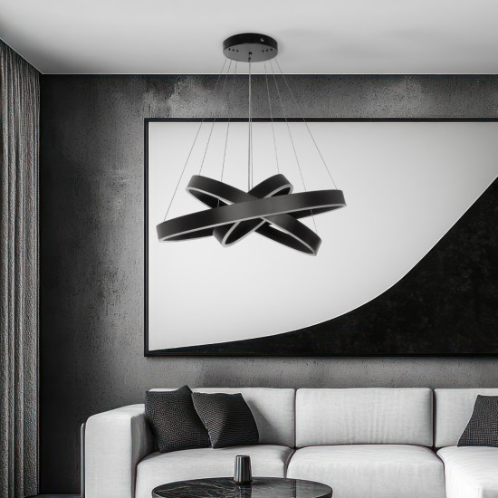 kelvo® VENOM KLV-101-0199-V2 Κρεμαστό Φωτιστικό Οροφής LED 120W 12000lm 120° AC 220-240V IP20 Ρυθμιζόμενο Λευκό CCT με Χειριστήριο από 2700K έως 6000K Dimmable - Lumileds SMD Chip - Μαύρο Ματ - Μ80 x Π80 x Υ80cm - 3 Χρόνια Εγγύηση