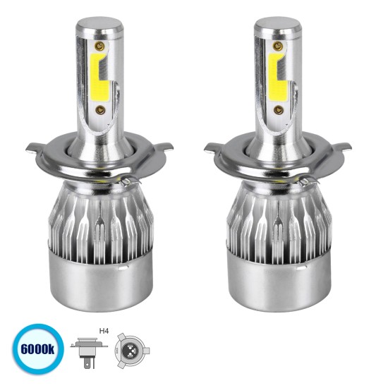 LEDKITC6 82002 Λάμπα H4 LED 24W/48W 3600lm/7200lm 360° DC 12-24V Αδιάβροχο IP65 Ψυχρό Λευκό 6000K - CREE COB Chip - Μ3.5 x Π3.5 x Υ9.5cm - Πακέτο 2 Τεμαχίων - 1 Χρόνο Εγγύηση
