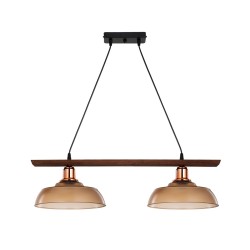 LOAN 203-0288 Μοντέρνο Κρεμαστό Φωτιστικό Οροφής με Ντουί 2 x E27 AC 220-240V IP20 - Καφέ & Μπρονζέ - Μ70 x Π25.5 x Υ19cm