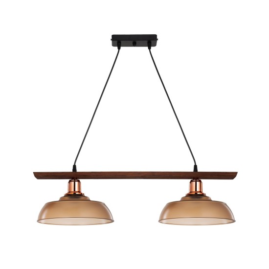 LOAN 203-0288 Μοντέρνο Κρεμαστό Φωτιστικό Οροφής με Ντουί 2 x E27 AC 220-240V IP20 - Καφέ & Μπρονζέ - Μ70 x Π25.5 x Υ19cm