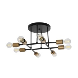 BLAZEA 201-0064 Vintage Φωτιστικό Οροφής με Ντουί 8 x E27 AC 220-240V IP20 - Χρυσό & Μαύρο - Μ51 x Π51 x Υ7cm