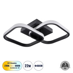 NORA 61061 Μοντέρνο Φωτιστικό Οροφής LED 22W 2640lm 300° AC 220-240V IP20 Ρυθμιζόμενο Λευκό CCT με On/Off 2700K/4500K/6000K - Lumileds SMD Chip - Μαύρο Ματ - Μ40 x Π24 x Υ7cm - 3 Χρόνια Εγγύηση