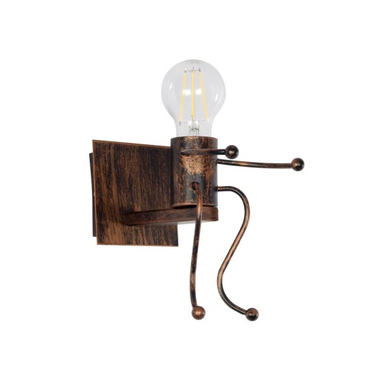 LITTLE MAN 01592 Μοντέρνο Φωτιστικό Τοίχου - Απλίκα με Ντουί 1 x E27 AC 220-240V IP20 - Χάλκινο - Μ12 x Π19 x Υ17cm