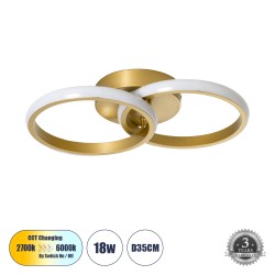 CORA 61060 Μοντέρνο Φωτιστικό Οροφής LED 18W 2160lm 300° AC 220-240V IP20 Ρυθμιζόμενο Λευκό CCT με On/Off 2700K/4500K/6000K - Lumileds SMD Chip - Χρυσό Βούρτσας - Μ36 x Π20.5 x Υ7cm - 3 Χρόνια Εγγύηση