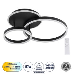 VENOM 61120 Μοντέρνο Φωτιστικό Οροφής LED 67W 8107lm 360° AC 220-240V IP20 Ρυθμιζόμενο Λευκό CCT με Χειριστήριο από 2700K έως 6000K Dimmable - Lumileds SMD Chip - Μαύρο Ματ - Μ60 x Π40 x Υ12.5cm - 3 Χρόνια Εγγύηση