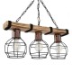 STARLO 201-0006 Vintage Κρεμαστό Φωτιστικό Ράγα Τρίφωτο 3 x E27 IP20 Μπεζ Ξύλο με Μαύρο Μέταλλο - Μ50 x Π16 x Υ23cm