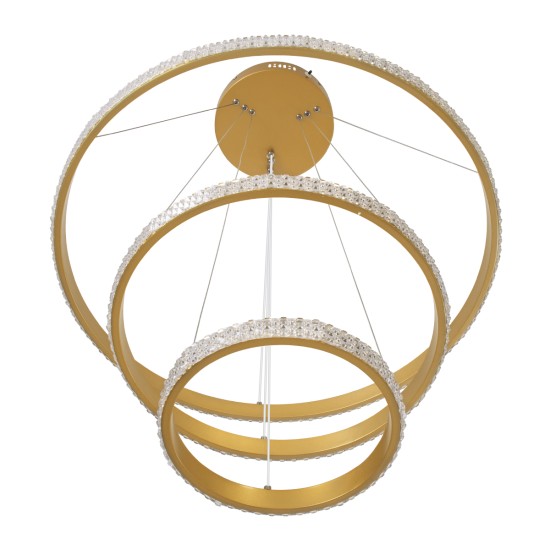 DIAMOND TRIO 61137-DECO Μοντέρνο Κρεμαστό Φωτιστικό Οροφής LED 100W 12123lm 360° AC 220-240V IP20 Ρυθμιζόμενο Λευκό CCT με Χειριστήριο από 2700K έως 6000K Dimmable - Lumileds SMD Chip - Χρυσό Βούρτσας - Μ60 x Π60 x Υ60cm - 3 Χρόνια Εγγύηση