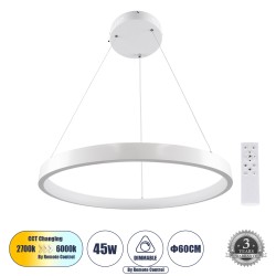 NEMESIS 61159 Μοντέρνο Κρεμαστό Φωτιστικό Οροφής LED 45W 5230lm 360° AC 220-240V IP20 Ρυθμιζόμενο Λευκό CCT με Χειριστήριο από 2700K έως 6000K Dimmable - Lumileds SMD Chip - Λευκό Ματ - Μ60 x Π60 x Υ4cm - 3 Χρόνια Εγγύηση