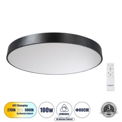 BURTON 61204-S Πλαφονιέρα Οροφής LED CCT 100W 11020lm 120° AC 220-240V - Εναλλαγή Φωτισμού μέσω Τηλεχειριστηρίου All In One Ψυχρό 6000k+Φυσικό 4500k+Θερμό 2700k Dimmable Φ80cm - Μαύρο - 3 Years Warranty