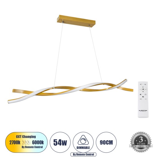 MORALES 61278 Κρεμαστό Φωτιστικό Οροφής Design LED CCT 54W 6048lm 200° AC 220-240V - Εναλλαγή Φωτισμού μέσω Τηλεχειριστηρίου All In One Ψυχρό 6000k+Φυσικό 4500k+Θερμό 2700k Dimmable Μ90 x Π14 x Υ14cm - Χρυσό Πλατίνα - 3 Years Warranty MORALES 61278 Κρεμαστό Φωτιστικό Οροφής Design LED CCT 54W 6048lm 200° AC 220-240V - Εναλλαγή Φωτισμού μέσω Τηλεχειριστηρίου All In One Ψυχρό 6000k+Φυσικό 4500k+Θερμό 2700k Dimmable Μ90 x Π14 x Υ14cm - Χρυσό Πλατίνα - 3 Years Warranty