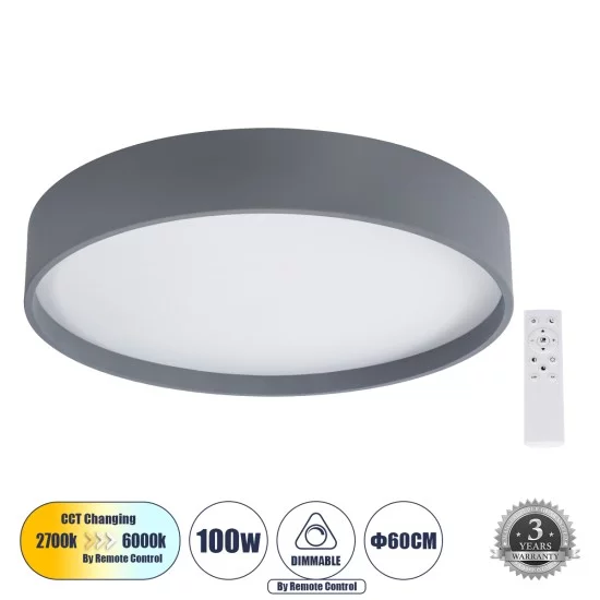 NARNIA 61260 Πλαφονιέρα Οροφής LED CCT 100W 11500lm 120° AC 220-240V - Εναλλαγή Φωτισμού μέσω Τηλεχειριστηρίου All In One Ψυχρό 6000k+Φυσικό 4500k+Θερμό 2700k Dimmable Φ60 x Υ10cm - Γκρι Ανθρακί - 3 Years Warranty NARNIA 61260 Πλαφονιέρα Οροφής LED CCT 100W 11500lm 120° AC 220-240V - Εναλλαγή Φωτισμού μέσω Τηλεχειριστηρίου All In One Ψυχρό 6000k+Φυσικό 4500k+Θερμό 2700k Dimmable Φ60 x Υ10cm - Γκρι Ανθρακί - 3 Years Warranty