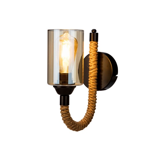 RIFT 203-0002 Vintage Επιτοίχιο Φωτιστικό Απλίκα Σχοινί Μονόφωτο 1 x E27 IP20 Μαύρο Μέταλλο με Μπεζ Σχοινί με Φιμέ Γυαλί - Μ22.5 x Π22.5 x Υ28.5cm RIFT 203-0002 Vintage Επιτοίχιο Φωτιστικό Απλίκα Σχοινί Μονόφωτο 1 x E27 IP20 Μαύρο Μέταλλο με Μπεζ Σχοινί με Φιμέ Γυαλί - Μ22.5 x Π22.5 x Υ28.5cm
