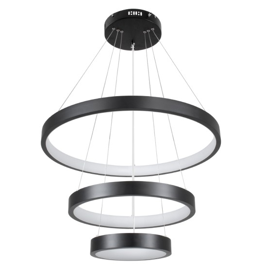 NEMESIS TRIO 61167-DECO Μοντέρνο Κρεμαστό Φωτιστικό Οροφής LED 100W 12123lm 360° AC 220-240V IP20 Ρυθμιζόμενο Λευκό CCT με Χειριστήριο από 2700K έως 6000K Dimmable - Lumileds SMD Chip - Μαύρο Ματ - Μ60 x Π60 x Υ60cm - 3 Χρόνια Εγγύηση