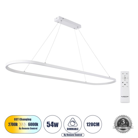BOLIVAR 61272 Μοντέρνο Κρεμαστό Φωτιστικό Οροφής LED 54W 6210lm 360° AC 220-240V IP20 Ρυθμιζόμενο Λευκό CCT με Χειριστήριο από 2700K έως 6000K Dimmable - Lumileds SMD Chip - Λευκό Ματ - Μ120 x Π30 x Υ2cm - 3 Χρόνια Εγγύηση
