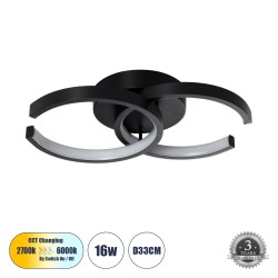 EVA 61067 Μοντέρνο Φωτιστικό Οροφής LED 16W 1920lm 300° AC 220-240V IP20 Ρυθμιζόμενο Λευκό CCT με On/Off 2700K/4500K/6000K - Lumileds SMD Chip - Μαύρο Ματ - Μ33 x Π21 x Υ7cm - 3 Χρόνια Εγγύηση