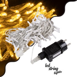 85833 Διακοσμητική Γιρλάντα 13 Μέτρα με Controller 8 Προγραμμάτων Εναλλαγών Φωτισμού - Επεκτεινόμενη 100 LED 3.6W AC 230V με Διάφανο Καλώδιο & Πρίζα Schuko Αδιάβροχη IP44 Θερμό Λευκό 3000K Μ13m