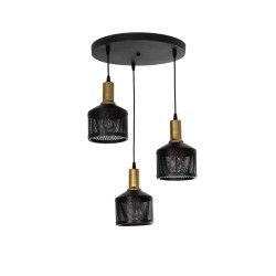 RADIANT 201-0097 Vintage Κρεμαστό Φωτιστικό Οροφής με Ντουί 3 x E27 AC 220-240V IP20 - Μαύρο & Χρυσό - Μ38 x Π38 x Υ50cm