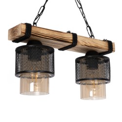 GLORA 201-0008 Vintage Κρεμαστό Φωτιστικό Οροφής με Ντουί 2 x E27 AC 220-240V IP20 - Μπεζ & Μαύρο - Μ38 x Π12 x Υ21cm