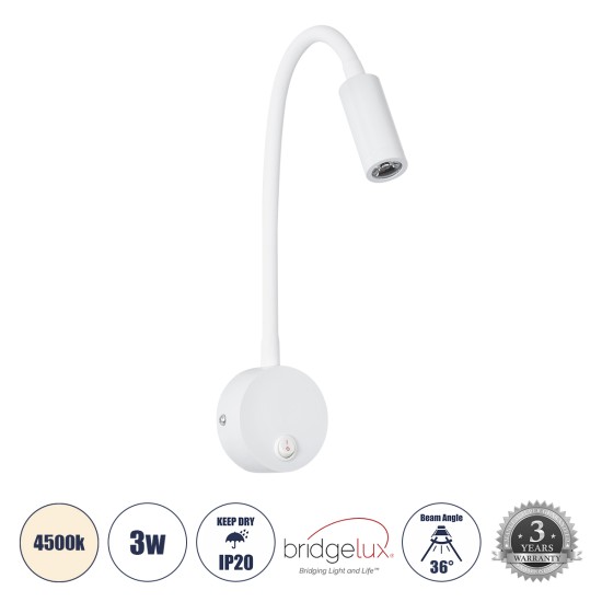 GOOSE 60876 Μοντέρνο Φωτιστικό Τοίχου - Απλίκα Ξενοδοχείου Bed Side LED 3W 300lm 36° AC 220-240V - Reading Light - Μ6.5 x Π15 x Υ24.5cm - Φυσικό Λευκό 4500K - Λευκό - 3 Xρόνια Εγγύηση GOOSE 60876 Μοντέρνο Φωτιστικό Τοίχου - Απλίκα Ξενοδοχείου Bed Side LED 3W 300lm 36° AC 220-240V - Reading Light - Μ6.5 x Π15 x Υ24.5cm - Φυσικό Λευκό 4500K - Λευκό - 3 Xρόνια Εγγύηση