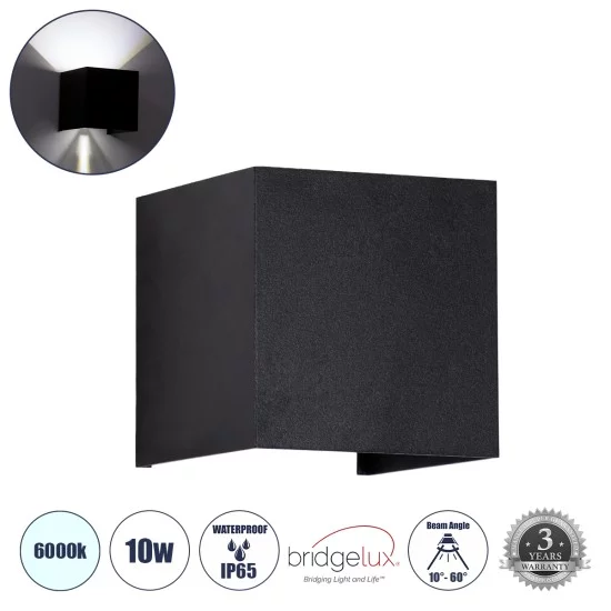 AXIS-S 60568 Μοντέρνο Φωτιστικό Τοίχου - Απλίκα LED 10W 1250lm 5°/60° AC 220-240V Αδιάβροχο IP65 Ψυχρό Λευκό 6000K - Bridgelux COB Chip & TÜV SÜD Driver - Μαύρο Ματ - Μ10 x Π10 x Υ10cm - 5 Χρόνια Εγγύηση