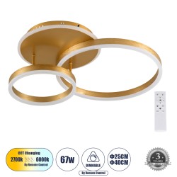 VENOM 61122 Μοντέρνο Φωτιστικό Οροφής LED 67W 8107lm 360° AC 220-240V IP20 Ρυθμιζόμενο Λευκό CCT με Χειριστήριο από 2700K έως 6000K Dimmable - Lumileds SMD Chip - Χρυσό Βούρτσας - Μ60 x Π40 x Υ12.5cm - 3 Χρόνια Εγγύηση