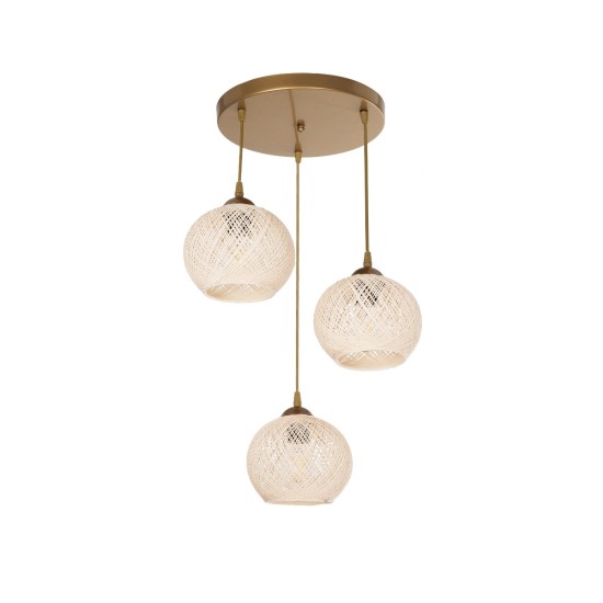 ILLUMIO 201-0027 Vintage Κρεμαστό Φωτιστικό Μπάλα Τρίφωτο 3 x E27 IP20 Χρυσό Μέταλλο με Μπεζ Σχοινί - Μ40 x Π40 x Υ53cm