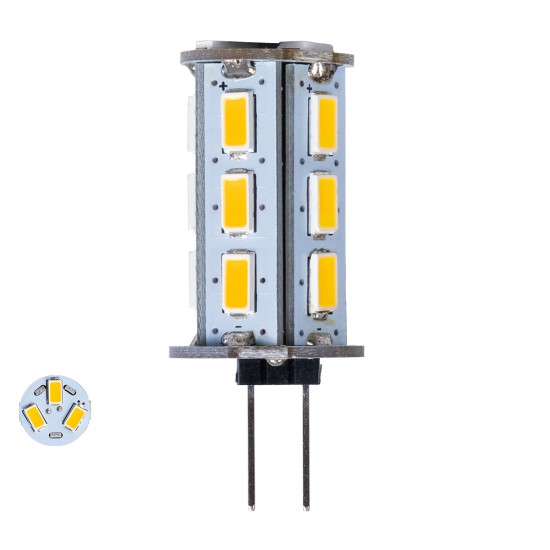 G4BACK 76134 Λάμπα G4 LED 5W 450lm 320° DC 12-24V IP20 Θερμό Λευκό 2700K Dimmable - Sanan SMD Chip - Back Pin - Μ1.8 x Π1.8 x Υ4.3cm - 2 Χρόνια Εγγύηση