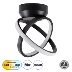 AMELIA 61052 Μοντέρνο Φωτιστικό Οροφής LED 20W 2400lm 300° AC 220-240V IP20 Ρυθμιζόμενο Λευκό CCT με On/Off 2700K/4500K/6000K - Lumileds SMD Chip - Μαύρο Ματ - Μ24.5 x Π16 x Υ25cm - 3 Χρόνια Εγγύηση