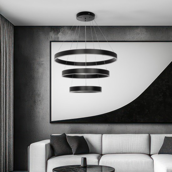 kelvo® VENOM 61188 Μοντέρνο Κρεμαστό Φωτιστικό Οροφής LED 120W 14158lm 120° AC 220-240V IP20 Ρυθμιζόμενο Λευκό CCT με Χειριστήριο από 2700K έως 6000K Dimmable - Lumileds SMD Chip - Μαύρο Ματ - Μ80 x Π80 x Υ60cm - 3 Χρόνια Εγγύηση