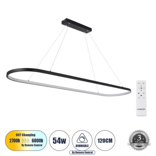 BOLIVAR 61271 Μοντέρνο Κρεμαστό Φωτιστικό Οροφής LED 54W 6210lm 360° AC 220-240V IP20 Ρυθμιζόμενο Λευκό CCT με Χειριστήριο από 2700K έως 6000K Dimmable - Lumileds SMD Chip - Μαύρο Ματ - Μ120 x Π30 x Υ2cm - 3 Χρόνια Εγγύηση
