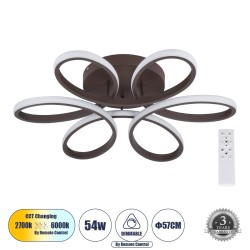 MARGARET 61402 Μοντέρνο Φωτιστικό Οροφής LED 54W 6210lm 360° AC 220-240V IP20 Ρυθμιζόμενο Λευκό CCT με Χειριστήριο από 2700K έως 6000K Dimmable - Lumileds SMD Chip - Καφέ Ματ - Μ57 x Π57 x Υ12cm - 3 Χρόνια Εγγύηση