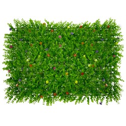 BUXUS 78408 Τεχνητό Πάνελ Φυλλωσιάς / Κάθετος Κήπος Καυκάσιο Πυξάρι & Πολύχρωμα Λουλούδια - Πράσινο - Μ60 x Π8 x Υ40cm