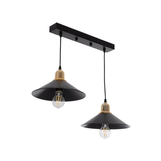 LUCANA 201-0043 Vintage Κρεμαστό Φωτιστικό Ράγα Δίφωτο 2 x E27 IP20 Μαύρο Μέταλλο - Μ57 x Π25 x Υ26cm