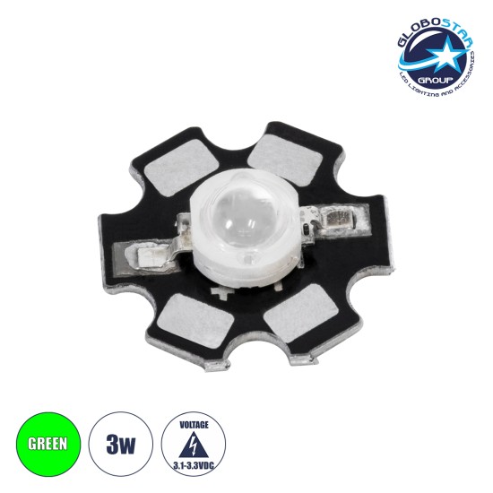 73750 High Power Star LED - Υψηλής Ισχύος Star LED 3W DC 3.2V Πράσινο Φ2 x Υ0.6cm - 2 Χρόνια Εγγύηση