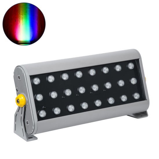 FLOOD-HENA 90643 Προβολέας Wall Washer για Φωτισμό Κτιρίων LED 48W 4800lm 30° DC 24V Αδιάβροχο IP65 Μ39 x Π6 x Υ17cm Πολύχρωμο RGB DMX512 - Ασημί - 3 Years Warranty