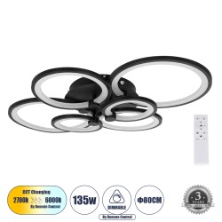 ROYAL-R 61323 Μοντέρνο Φωτιστικό Οροφής LED 135W 16200lm 360° AC 220-240V IP20 Ρυθμιζόμενο Λευκό CCT με Χειριστήριο από 2700K έως 6000K Dimmable - Lumileds SMD Chip - Μαύρο Ματ - Μ80.5 x Π59 x Υ12cm - 3 Χρόνια Εγγύηση