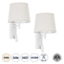ROULETTE-R 61380 Μοντέρνο Φωτιστικό Τοίχου - Απλίκα Ξενοδοχείου Reading Light με Φορτιστή USB 3A & Ντουί 1 x E27 LED 3W 360lm 36° & 360° AC 220-240V IP20 Φυσικό Λευκό 4500K - Bridgelux COB Chip & TÜV SÜD Driver - Λευκό Ματ & Μπεζ - Μ22 x Π
