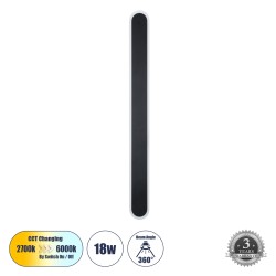 HOUSTON 61347 Μοντέρνο Φωτιστικό Τοίχου - Απλίκα LED 18W 2160lm 360° AC 220-240V IP20 Ρυθμιζόμενο Λευκό CCT με On/Off 2700K/4500K/6000K - Lumileds SMD Chip - Μαύρο Ματ - Μ6 x Π3 x Υ60cm - 3 Χρόνια Εγγύηση