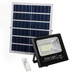 HERMES 71556 Προβολέας με IR Ασύρματο Χειριστήριο LED 60W 3000lm 120° DC 5V με Φωτοβολταϊκό Panel 5V 12W & Επαναφορτιζόμενη Μπαταρία Li-ion 3.2V 10000mAh Αδιάβροχο IP66 Ψυχρό Λευκό 6000K Dimmable - Sanan SMD Chip - Μαύρο - Μ26.5 x Π22 x Υ6.5cm - 2 Χρό